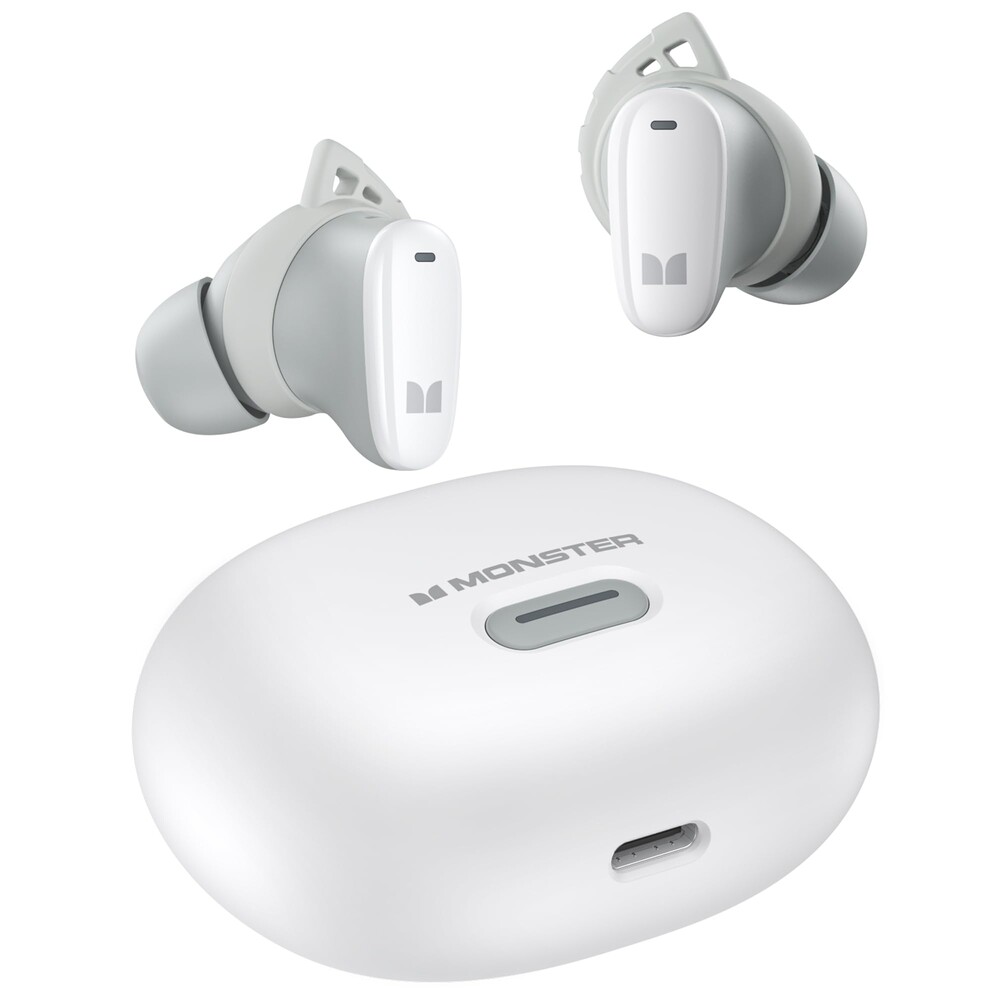 Monster N-Lite 206 Wireless Earbuds Bluetooth 5.4 in Ear Headphones, Bluetooth Ear Buds Built-in Microphone, Touch Control, Comfortable Fit, USB-C Fast Charging, IPX6 Waterproof, 25H Playtime, White