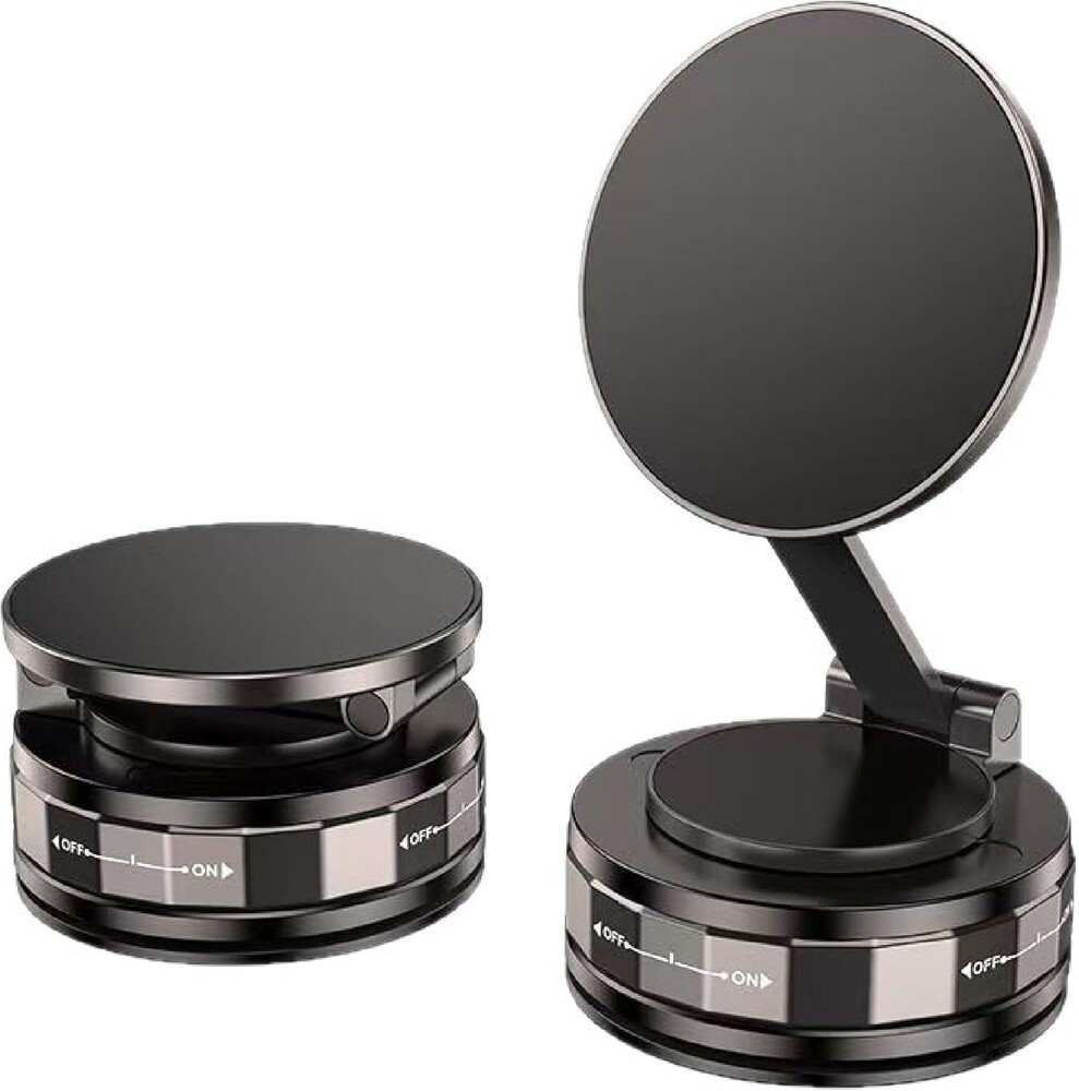 Magnetic Car Phone Holder 2x2x1.4 Inch, 360° Dual Axis Adjustable with, Secure Vacuum Suction Cup for Dashboard Windshield, Universal Car Mount for Office Desk-Black