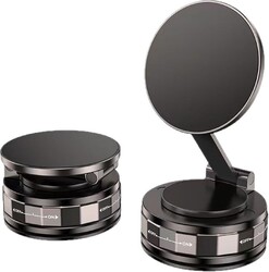 Magnetic Car Phone Holder 2x2x1.4 Inch, 360° Dual Axis Adjustable with, Secure Vacuum Suction Cup for Dashboard Windshield, Universal Car Mount for Office Desk-Black