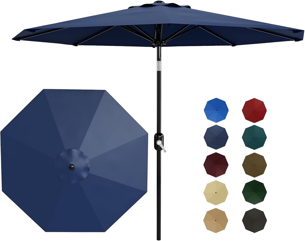 Garvee 10 ft Patio Umbrella - 8 Sturdy Ribs Outdoor Table Umbrella with Crank Lift & Push Button Tilt - Market Umbrella for Pool, Deck, Yard, Garden