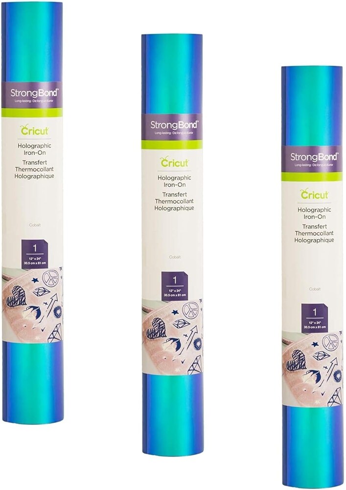 Cricut Holographic Iron On, Cobalt - 3-Pack of 2ft Rolls (12"x24") - HTV Heat Transfer Vinyl for Shirts, Apparel, Hats & More - Compatible with Cricut EasyPress & Machines