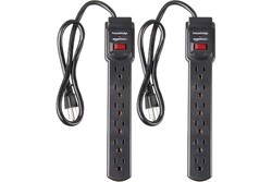 Amazon Basics Surge Protector Power Strip, 6-Outlet with 200J Protection, 2ft Extension Cord, Rectangle, Black (2 Pack)