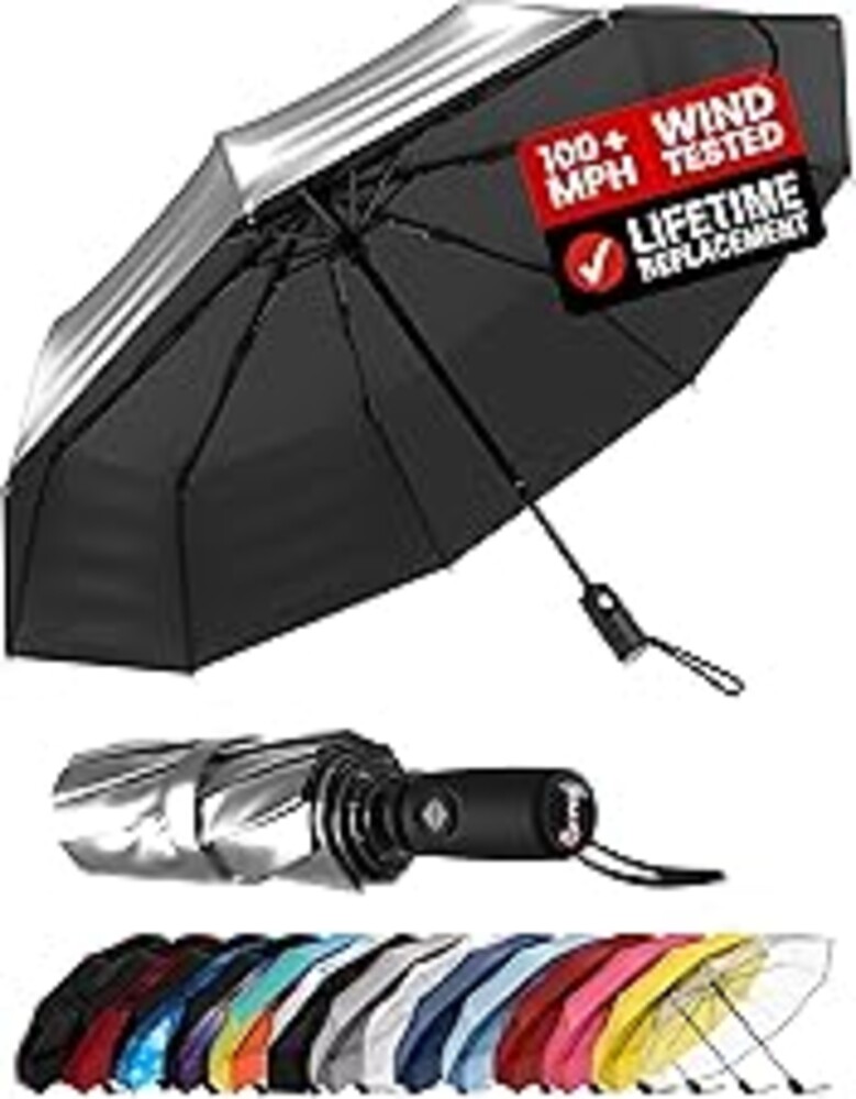 Repel Windproof Travel Umbrella - Compact & Withstands Winds up to 100MPH , Strongest Premium Auto Folding Umbrella for Rain and Sun - Durable, Light & Portable for Women & Men , Fits Backpack & Cars