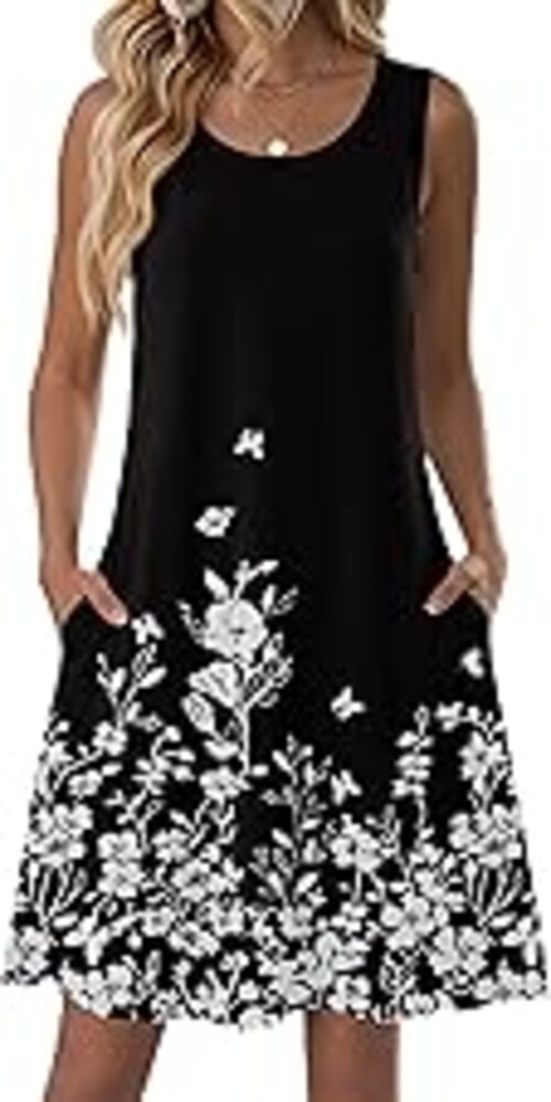 Zeagoo Summer Dresses for Women 2026 Sleeveless Casual Floral Tshirt Sundress with Pockets Loose Tank Beach Dress