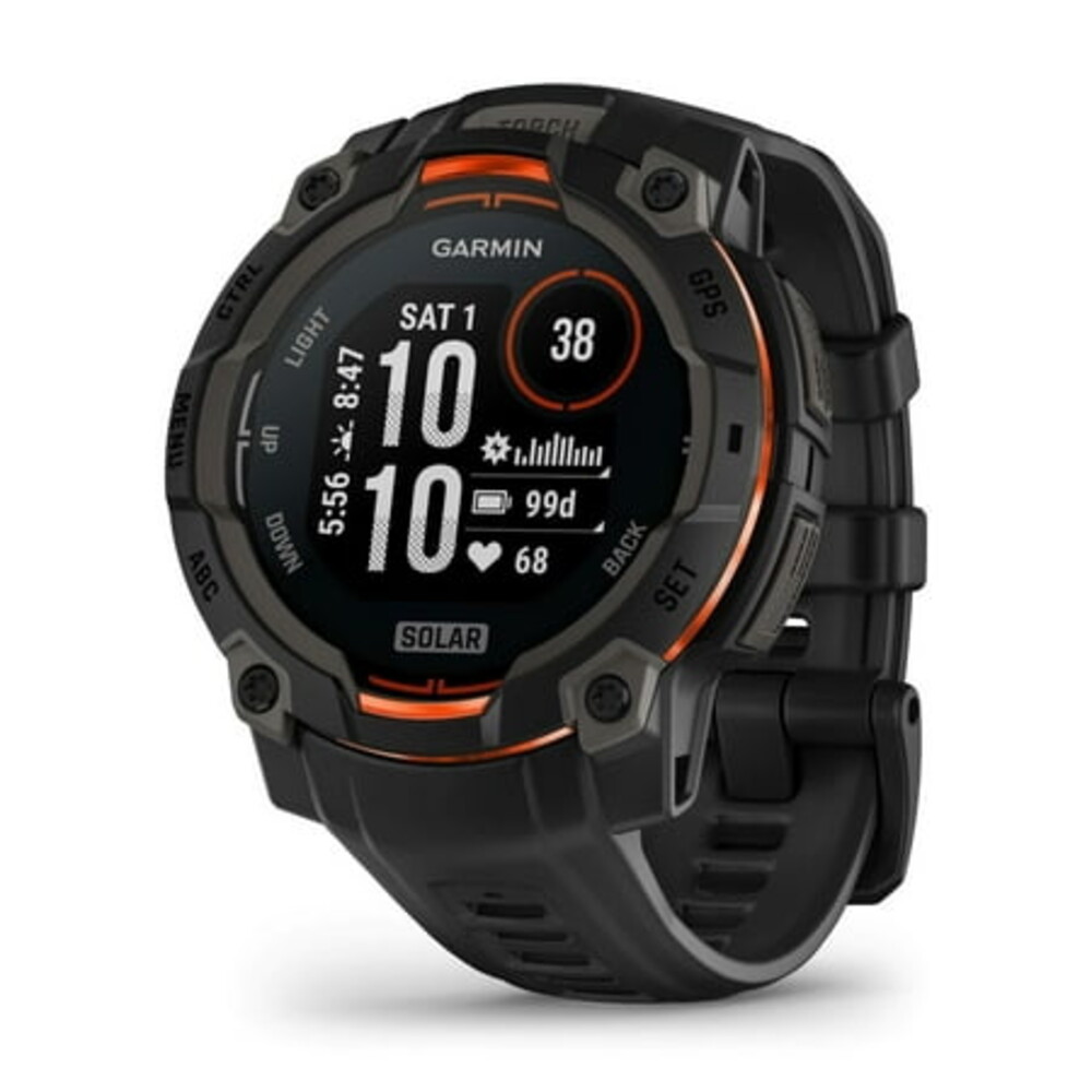 Garmin Instinct 3 45mm, Solar Charged Display, Rugged Outdoor GPS Smartwatch, Metal-Reinforced Bezel, Built-In Flashlight, Black