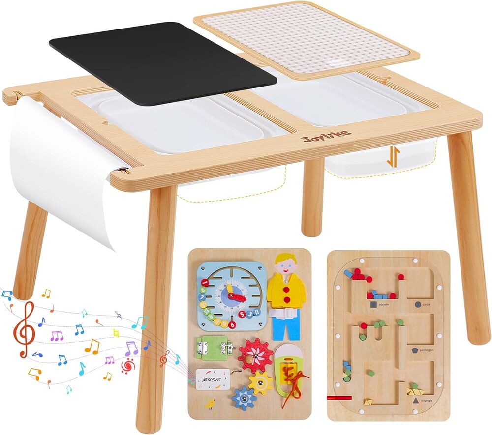 Joylike Sensory Table for Toddlers 1-3, 7-in-1 Drawing and Activity Table with 4 Montessori Toys Boards, 2 Storage Bins & Paper Roll, Educational Learning Gifts for 1 2 3 4 5 Year Old Boys Girls
