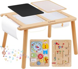 Joylike Sensory Table for Toddlers 1-3, 7-in-1 Drawing and Activity Table with 4 Montessori Toys Boards, 2 Storage Bins & Paper Roll, Educational Learning Gifts for 1 2 3 4 5 Year Old Boys Girls