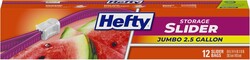 Hefty Slider Jumbo Storage Bags, 12 Count, 2.5 Gallon Extra Large Storage Bags for Bulk Leftovers, Travel Clothes, Shoes, Office Supplies, and More, Writable Label, Secure Zip and Click Closure