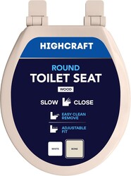 Highcraft B4TSWR Molded Wood Toilet Seat Slow Close ? Easy Remove ? Adjustable Hinge, Round, Bone