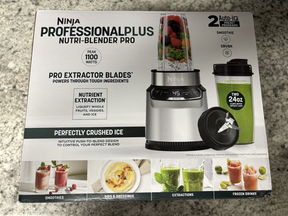 Ninja BN401 Nutri Blender Pro with Auto iQ  1100W Motor Two 24oz Single Cups NEW