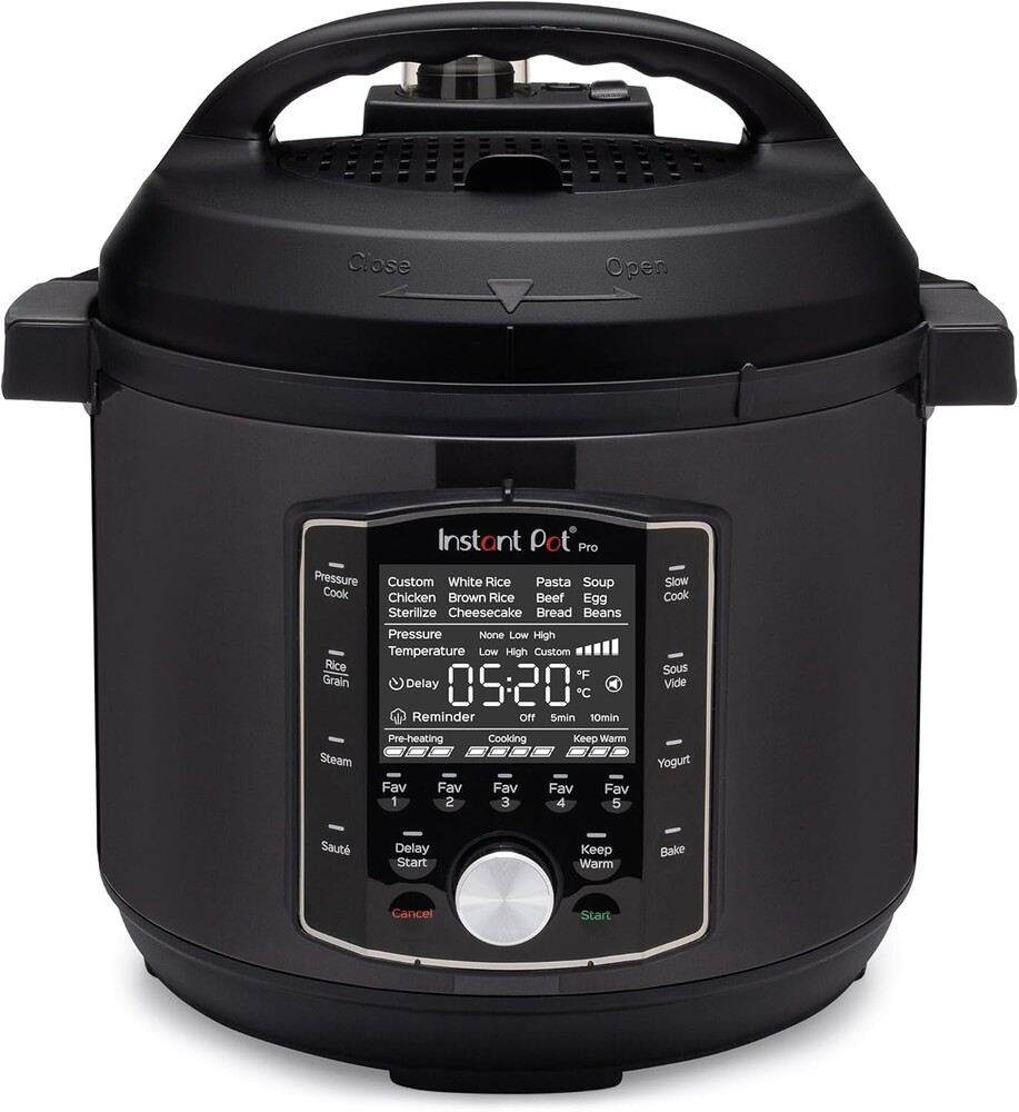 Instant Pot Pro 10-in-1 Pressure Cooker, Slow Cooker, Rice/Grain Cooker, Steamer, Sauté, Sous Vide, Yogurt Maker, Sterilizer, and Warmer, Includes App With Over 800 Recipes, Black, 6 Quart