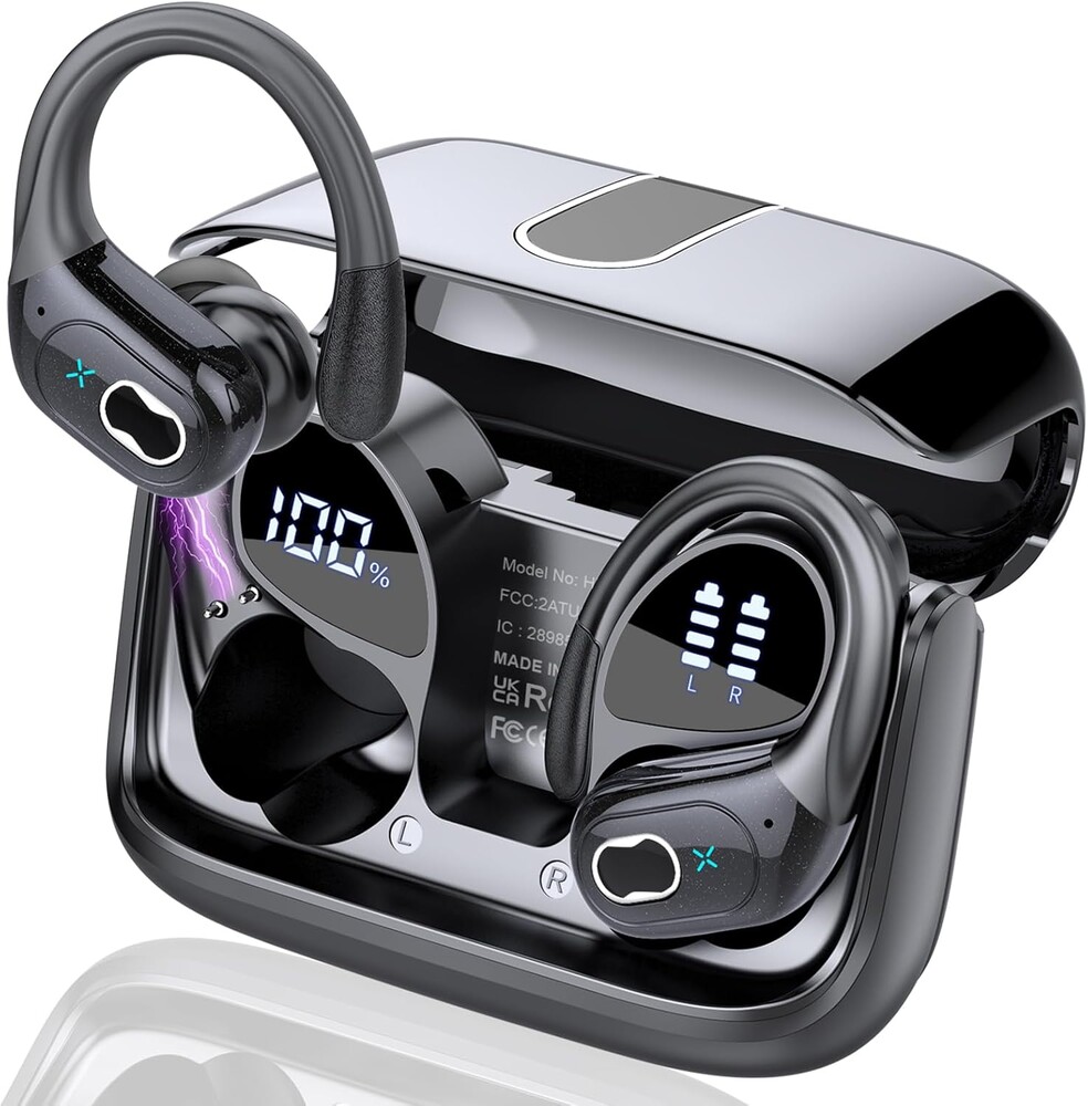 Wireless Earbuds 75hrs Bluetooth 5.4 Headphone Sport, 2025 Bluetooth Earbuds Stereo Deep Bass Over Ear Bud with Earhooks, ENC