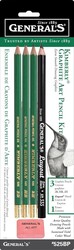 Generals Mini Drawing Kit - Set of 5 Includes 3 Drawing Pencils, Layout Pencil, and Eraser, Black - 525BP