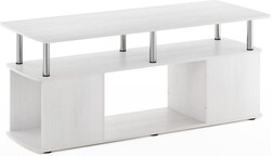 Furinno JAYA TV Stand, 3-Tier Entertainment Center with Open Shelf, TV Console for TV up to 50 Inch with Side Open Storage Compartments, for Living Room, Bedroom, White Oak/Stainless Steel Tubes