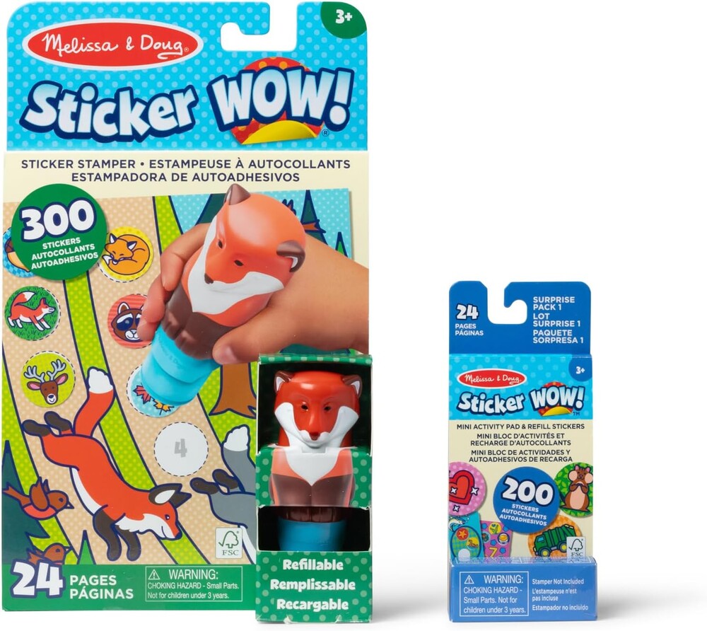Melissa & Doug Sticker Wow!™ Fox Bundle: 24-Page Activity Book, Refillable Sticker Stamper, Mini Pad, 500 Stickers, Arts and Crafts for Kids Ages 3+