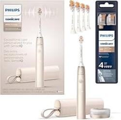 Philips Sonicare DiamondClean Prestige 9900 Rechargeable Electric Toothbrush with SenseIQ, 5 Premium All-in-One Brush Heads, Plaque Removal, Gum Care, Whitening, Champagne, BD9001AZ