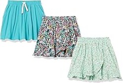 Amazon Essentials Girls and Toddlers' Knit Skorts with Elastic Waist and Built-in Shorts, Pack of 3