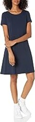 Amazon Essentials Women's Short-Sleeve Scoop Neck A-line Swing Dress (Available in Plus Size)