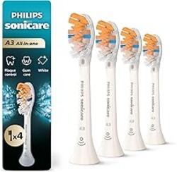 Philips Sonicare A3 All-in-One Genuine Replacement Electric Toothbrush Heads, 4 Pack One Year Supply, for Effective whitening, Plaque Removal and Better Gum Health, White, HX9094/65