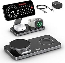UEQ Foldable 3 in 1 Wireless Charging Station for Apple Magsafe Charger Stand,Fast Magnetic Wireless Charger Station for iPhone 17 Air 16 15 14 13 12 Series,Airpods Pro,Apple Watch Ultra (Pure Black)