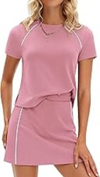 PRETTYGARDEN Women's 2026 Summer 2 Piece Skirt Sets Short Sleeve Shirts Tops Skorts Matching Workout Clothes Travel Outfits