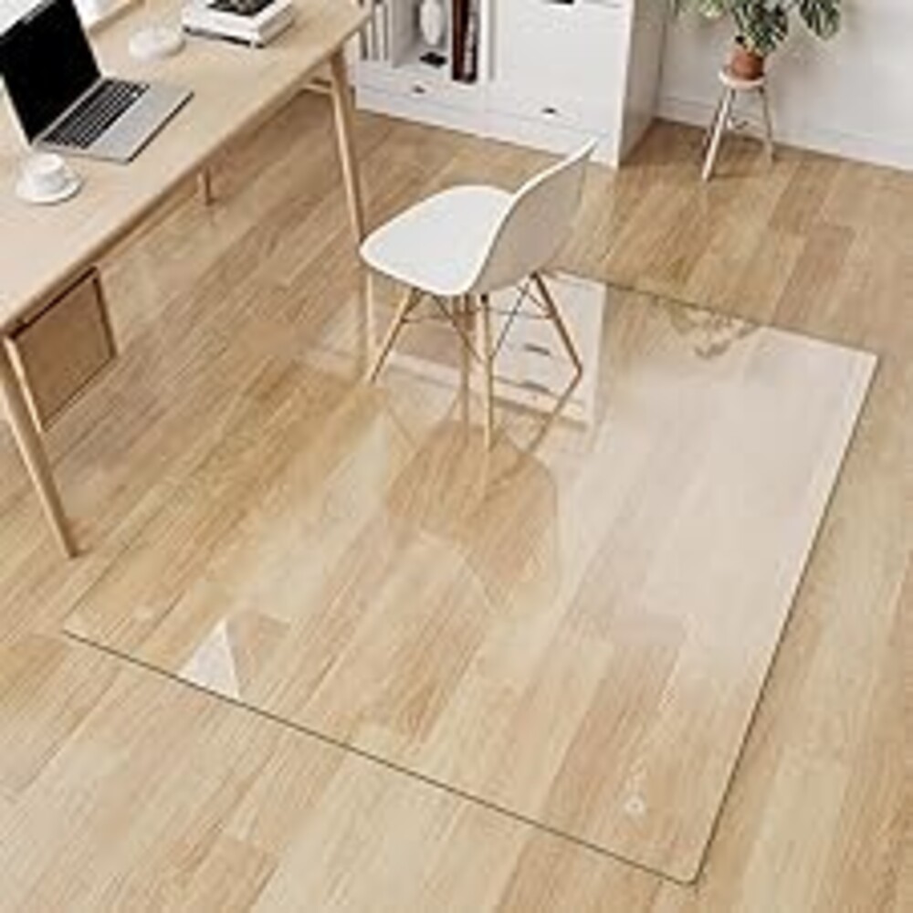 FlyEcho Glass Chair Mat 46" x 55" Heavy Duty Tempered Glass Office Chair Mat, Glass Floor Mat with Round Corner and Polished Edge for Smooth Glide, Office Chair Mat for Carpet, Hardwood Floor