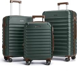 LIGHT FLIGHT Luggage Sets, 3 Piece Durable Suitcase Set with Spinner Wheels, 3 Pcs Hard Shell Lightweight Luggage with TSA Lock, Large Checked Travel Suitcases, 20/24/28 Inch,Green/Brown