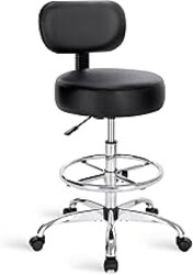 SUPERJARE Drafting Chair with Back, Adjustable Foot Rest Rolling Stool, Multi-Purpose Office Desk Chair, Thick Seat Cushion for Home Bar Kitchen Shop - Black