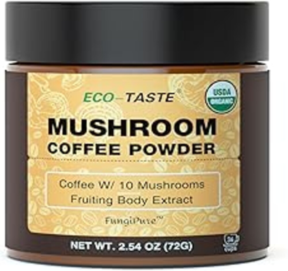 Organic Mushroom Coffee – 30% Beta-Glucans, Arabica Instant Coffee Infused with Fungipure™ Mushrooms - Lions Mane, Reishi, Turkey Tail, 72 Grams - 36 Servings