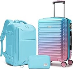 LARVENDER Carry on Luggage 22x14x9 Airline Approved, Expandable 20 Inch Hardside Large Suitcase with Wheels TSA Lock, Lightweigh PC+ABS Travel Carry-on Suitcases for Women and Men, Cotton Candy