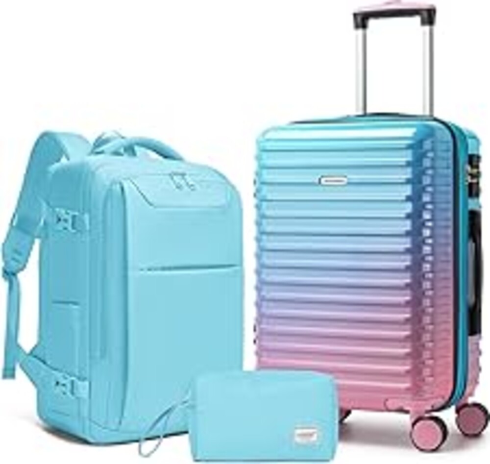 LARVENDER Carry on Luggage 22x14x9 Airline Approved, Expandable 20 Inch Hardside Large Suitcase with Wheels TSA Lock, Lightweigh PC+ABS Travel Carry-on Suitcases for Women and Men, Cotton Candy