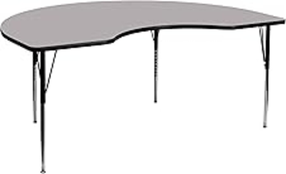 Flash Furniture 48''W x 72''L Kidney Grey Thermal Laminate Activity Table - Standard Height Adjustable Legs