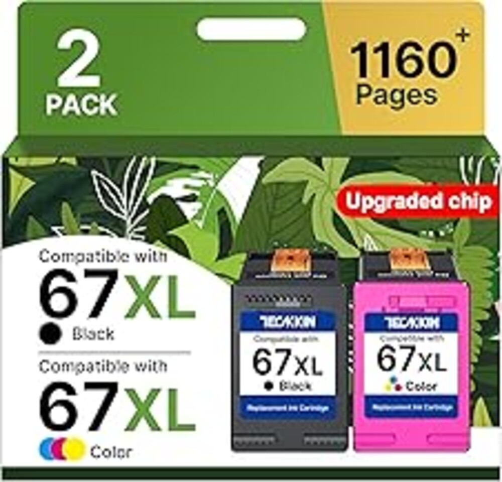 67XL Ink Cartridge Black/Color Combo Pack Replacement for HP Ink 67 67XL Printer Ink Works for HP DeskJet 2827e 4227e 2755e 2855e 2800 4155e 2755 2852e Envy 6055e 6000 6455e(2 Pack)