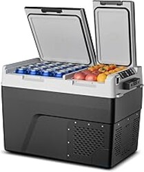 Feelfunn 12 Volt Refrigerator Car Fridge - 61QT(58L) Dual Zone Electric Cooler, Car Refrigerator -4℉~68℉, Portable Refrigerator 12/24V DC 100-240V AC, Portable Freezer for Travel Camping RV Home