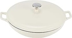 Amazon Basics Enameled Cast Iron - Covered Round Casserole Skillet with Lid, Oven Safe - 500°F, Even Heat Distribution, 3.3-Quart, White