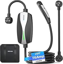 SEGUMA Level 1/2 Tesla Charger, ETL Certified 12A/16A, 25ft Cable, Dual Voltage 240V NEMA 6-20 Plug & 120V NEMA 5-15 Adapter, NACS Connector, Portable Home Electric Car EV Charger for Tesla Y/X/3/S