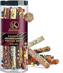 KREMERY Creamy Chocolate Cravings - Fathers Day Treats, Gift For Dad, Chocolate Covered Pretzel Rods Gift Basket with Candied Toppings (8 Pretzels) Sweet Treats in Clear Tube Kosher