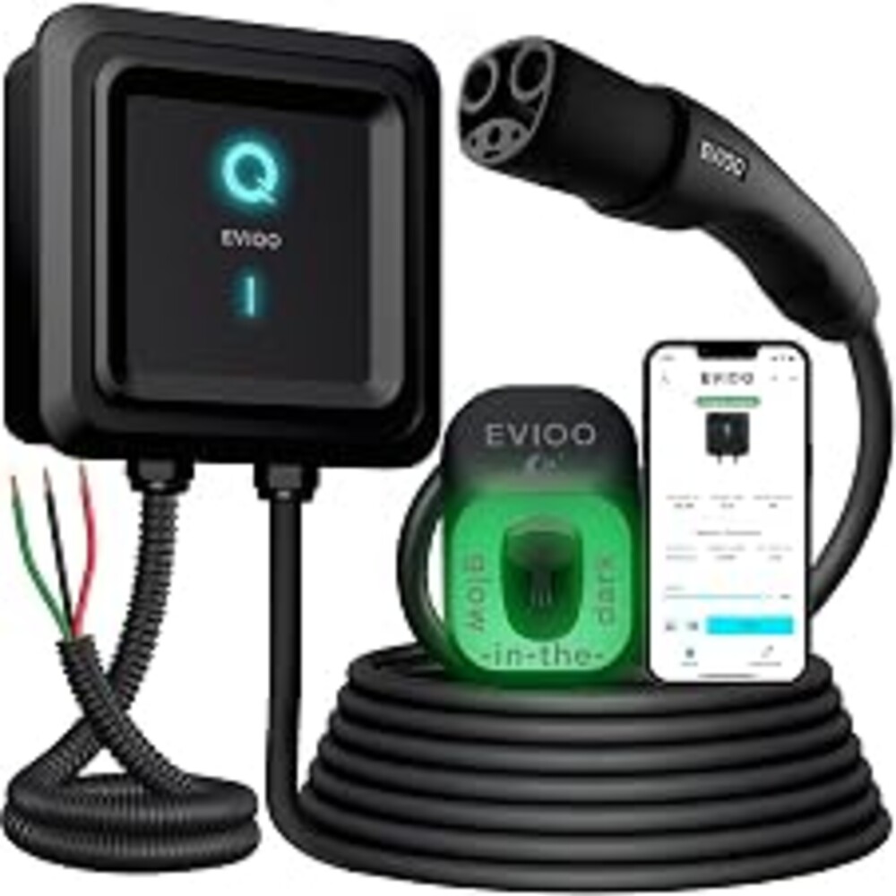 EVIQO NACS Charger for Tesla 48 Amp 240V Hardwired Level 2 EV Charger - Wall EV Charger Level 2, 25ft Cable, WiFi (2.4 GHz) Smart App - Weatherproof, Outdoor (IP66,NEMA 4) UL, ETL Certified