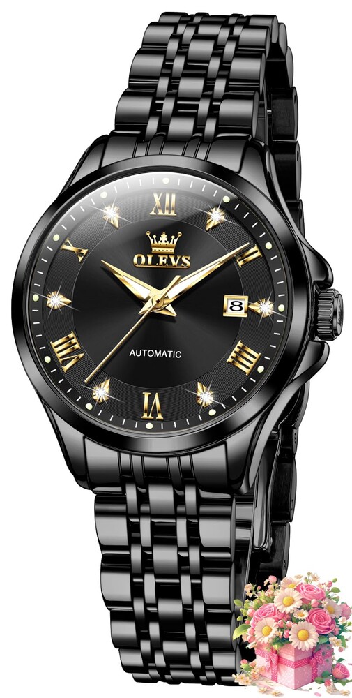 OLEVS Womens Automatic Watch Diamond Luxury Date Ladies Dress Classic Self Winding Wrist Watches Luminous Waterproof