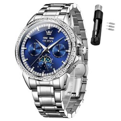OLEVS Automatic Men Watch Self Winding Mechanical Luxury Dress Moon Phase Stainless Steel Waterproof Luminous Calendar Wrist Watch