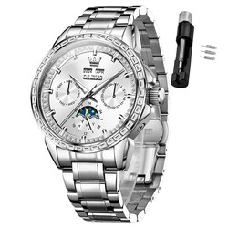 OLEVS Automatic Men Watch Self Winding Mechanical Luxury Dress Moon Phase Stainless Steel Waterproof Luminous Calendar Wrist Watch
