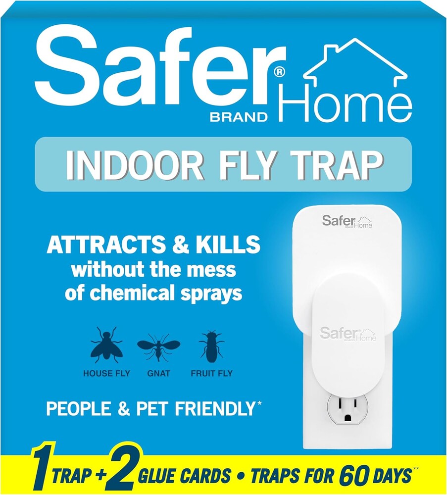Safer Home Indoor Plug-in Fly Trap SH502 - 1 Device + 2 Glue Cards - UV LED Fruit Fly and Gnat Killer for House Indoor - Chemical-Free Bug Catcher