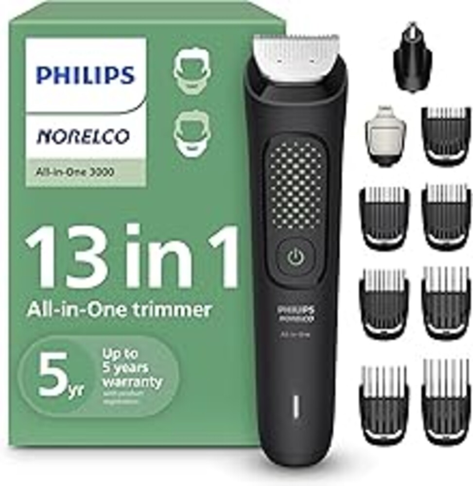 Norelco Philips All-in-One 3000 Series 13 in 1 Trimmer for Men, Beard Trimmer & Head Hair Clipper, Full Metal Self-Sharpening Blades & 8 Length Settings, MG3939/50
