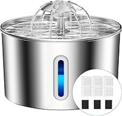 Cat Water Fountain Stainless Steel - 74oz/2.2L Automatic Large Pet Watering Bowl Dispenser for Indoor Dogs - Drinking Fountains with 3 Filter, Gifts for Cats and Kitty - Dog Waterer Bowls No Spill