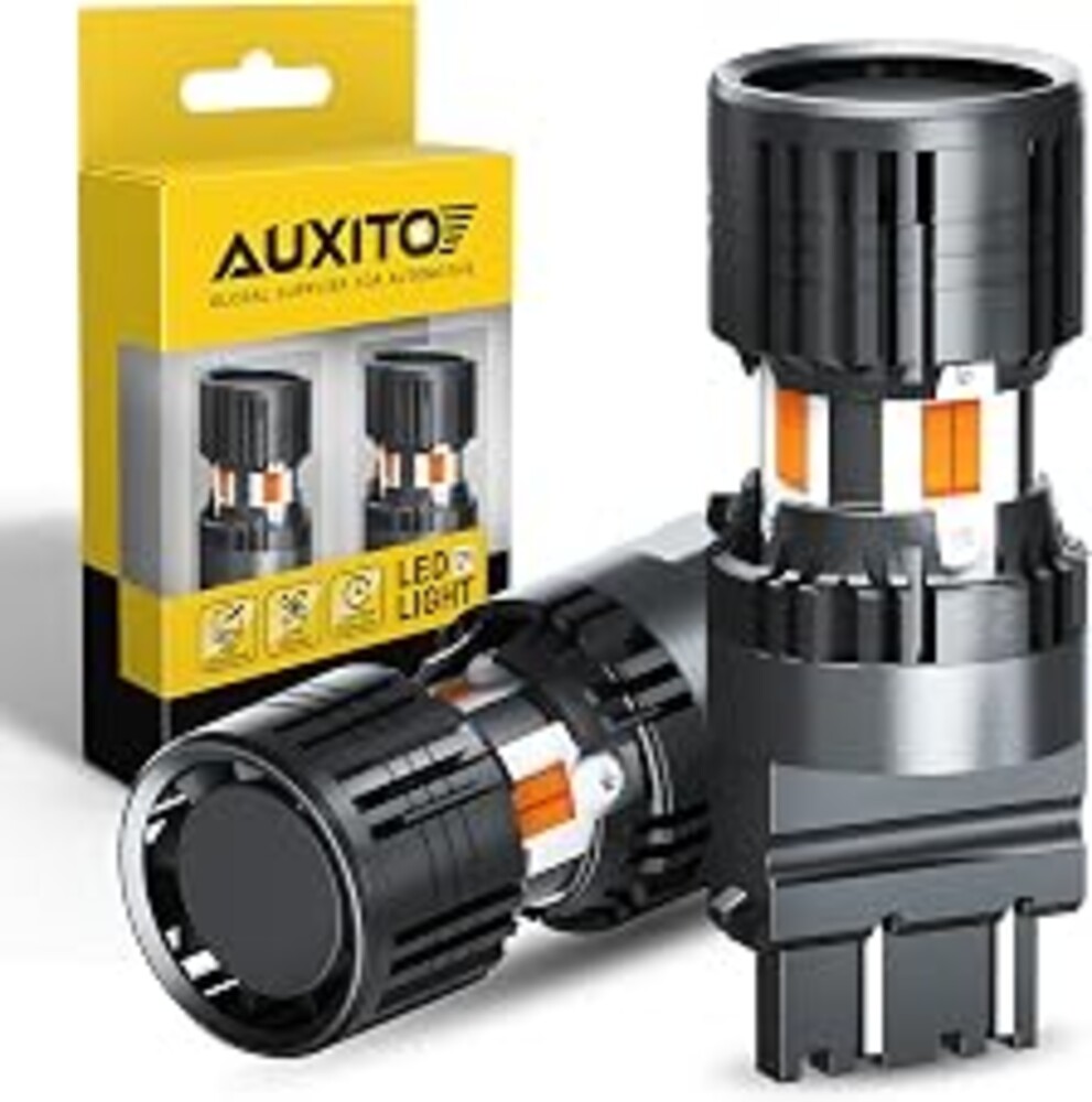 AUXITO CANBUS 3157 LED Bulbs Amber Yellow with Built-in Resistor 3156 3457A 4057 4157 Anti Hyper Flash Error Free Front Rear Turn Signal Lights and Blinker Maker DRL Parking Lights, Pack of 2