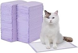 Amazon Basics Cat Pee Pads, Super Absorbent, Odor Control with Fresh Scent, Universal Fit for Litter Box, Multi Cat, Disposable, White/Purple, 100 Count