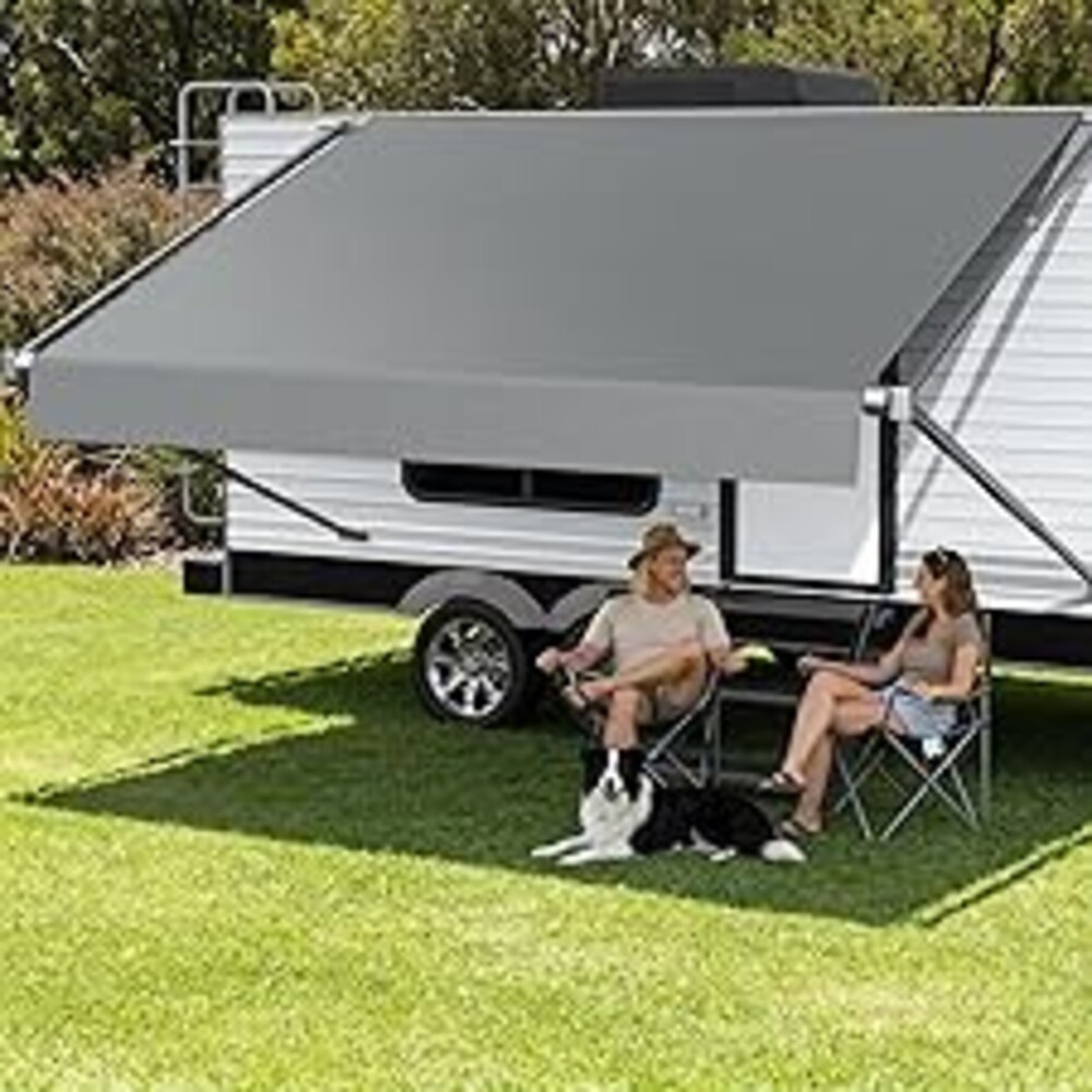 RV Awning Fabric Replacement, Upgraded 19oz Heavy Duty Material, Outdoor Vinyl Canopy for Trailer and Motorhome Awning- 16'(Fabric 15'2"), Gray