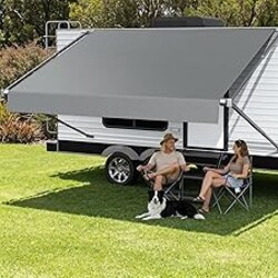 RV Awning Fabric Replacement, Upgraded 19oz Heavy Duty Material, Outdoor Vinyl Canopy for Trailer and Motorhome Awning- 16'(Fabric 15'2"), Gray