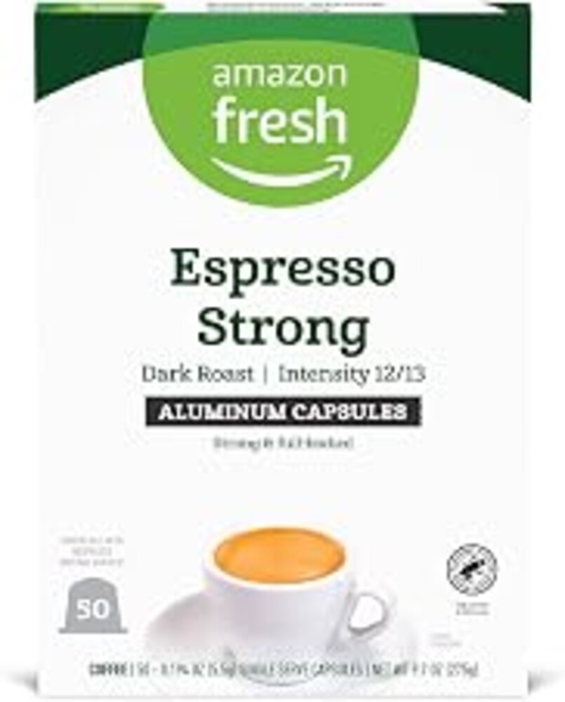 Amazon Fresh Espresso Strong Dark Roast Aluminum Capsules, Compatible with Nespresso Original Brewers, Intensity 12/13, 50 Count (5 Packs of 10)
