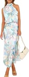 PRETTYGARDEN Women's 2026 Summer Satin Dress Elegant Sleeveless Mock Neck Cocktail Party Maxi Dresses
